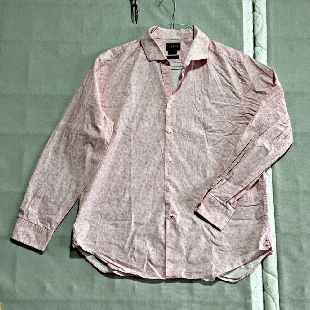 1670 Brand Slim Fit Stretch Button Up Dress Shirt Floral Pink Men's 17.5 34/35